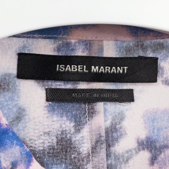 Isabel Marant Fidaje Blue Floral-Print Silk Crepe De Chine Gathered Blouse - Picture 8 of 10